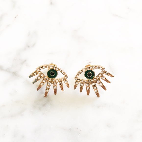 Pave CZ Turkish Evil Eye Earrings - Picture 2 of 6